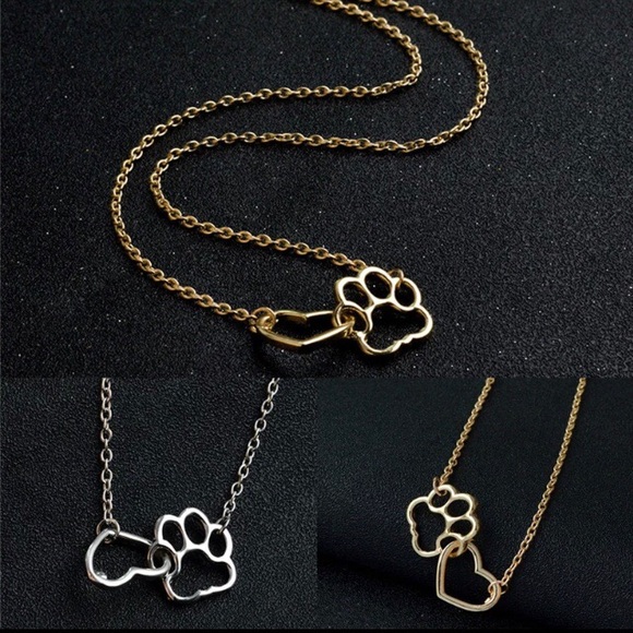 NEW!💙💎💛🐾PAW PRINT HEART NECKLACE🐾💛💎💙GOLDEN - Picture 6 of 8